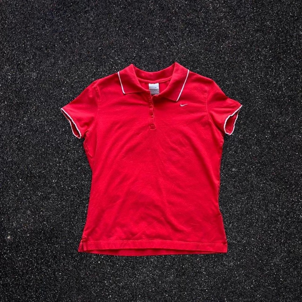 Nike Womens Red Short Sleeve Polo Shirt White Trim Size Small
